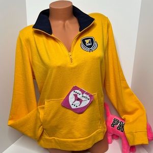 Victoria’s Secret PINK L Logo U.S. Navy Quarter Zip Sweatshirt Sequin Zip Up